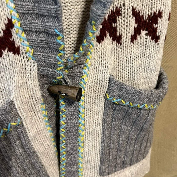 Free People xs Lambswool Aztec Tribal Knit Cardigan Sweater maxi vest - Picture 6 of 11